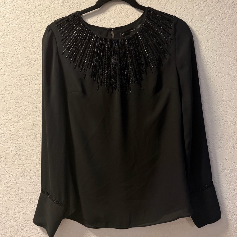 White House Black Market Black Beaded Blouse